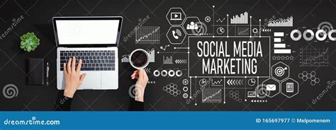 Social Media Marketing Concept With Person Using Laptop Computer Stock