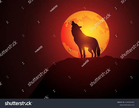 Wolf Howling During Full Moon Vector Stock Vector Royalty Free