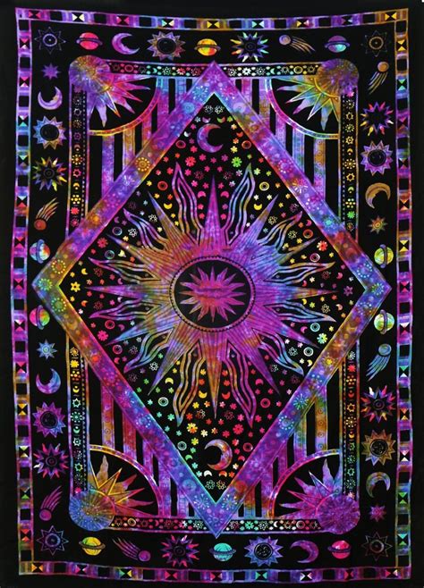 Hippy Hippie Psychedelic Celestial Mandala Moon Sun Tapestry Wall