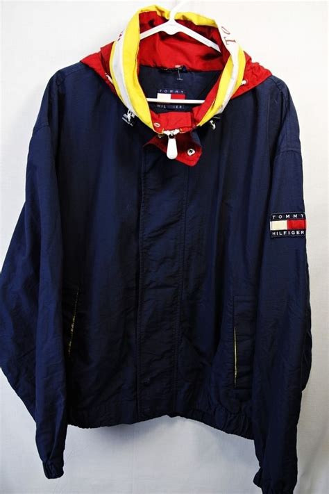 Vintage 90s Tommy Hilfiger Color Block Hoodie Windbreaker Jacket Sz Xl