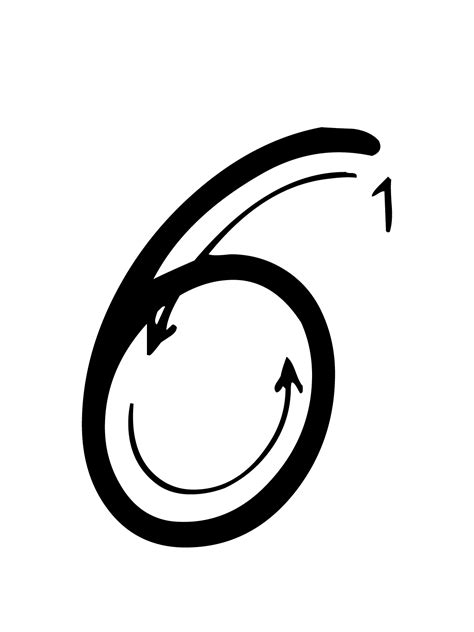 Letters And Numbers Number 6 Six With Indications Cursive Movement