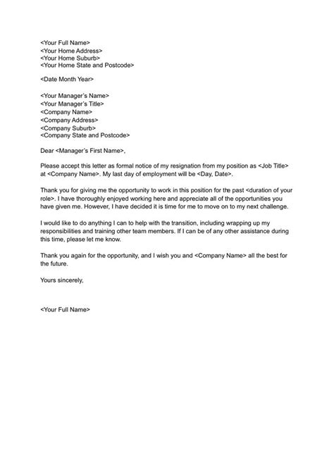 Resignation Letter Template Free Formal Resignation Letter Sample