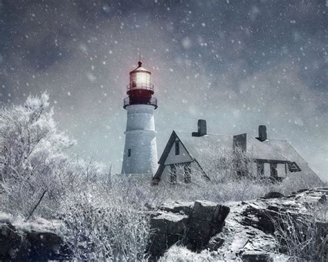 Lighthouse Photo Winter Art Maine Photograph Portland Head Etsy
