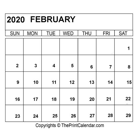 February 2020 Printable Calendar Template Pdf Word And Excel