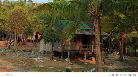 Cambodian Tranquil Village Houses In Rural Life Stock Video Footage