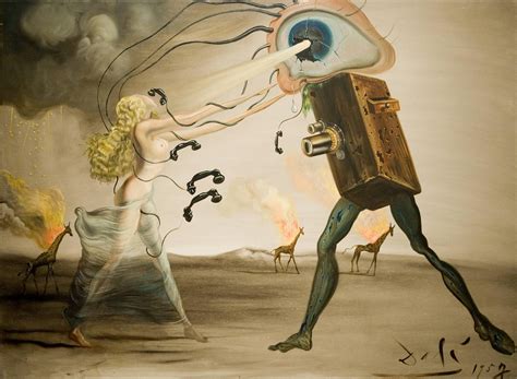 Surrealist Painting By Salvador Dali Burning Giraffes And Telephones