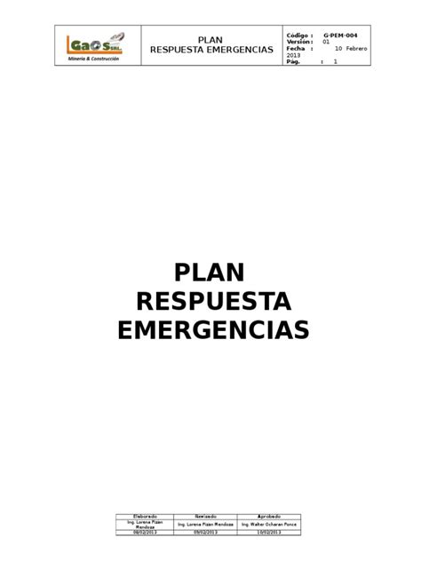 Plan De Respuesta Ante Emergencias Pdf Primeros Auxilios