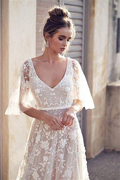 Womens Short Bohemian Wedding Dress Lace Bridal Gown Backless