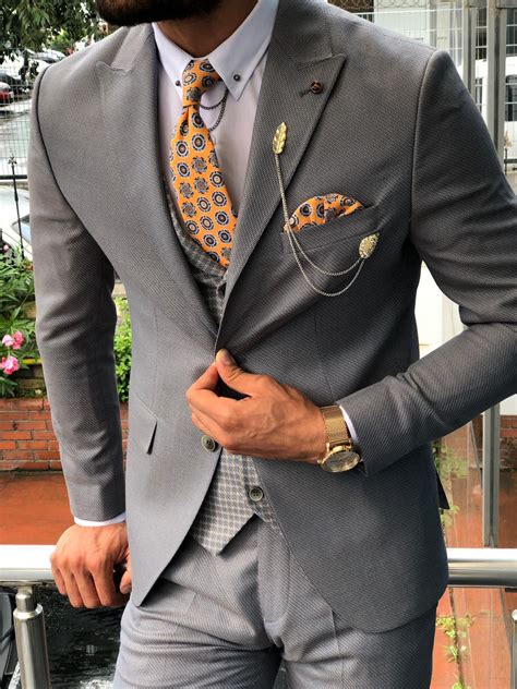 Austin Gray Patterned Slim Fit Suit Brabion