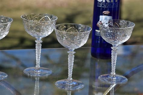 Vintage Etched Crystal Cocktail Glasses Set Of 4 Rock Sharpe Vintage Crystal Martini Glass