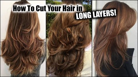 Use a sharp pair of haircutting scissors to cut your hair just above the elastic, then shake out your hair. HOW I CUT MY HAIR AT HOME IN LONG LAYERS! │ Long Layered ...