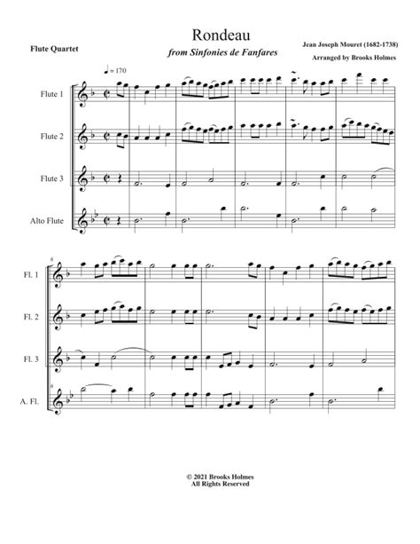 Rondeau Theme From Masterpiece Theater For Flute Quartet Arr Brooks