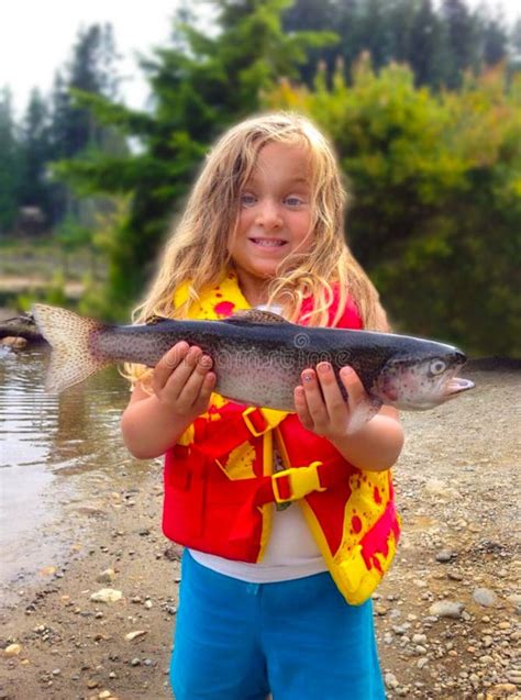 Youth Catch Fish Young Girl Smiling Stock Photo Image Of Girl