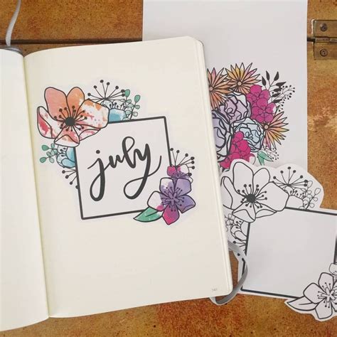 Bullet Journal Monthly Cover Page July Cover Page Flower Drawings