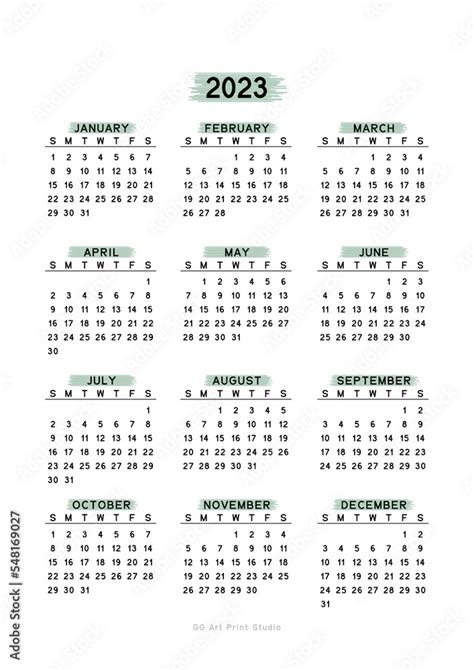 2023 Calendar Year Illustration Annual Calendar 2023 Template With