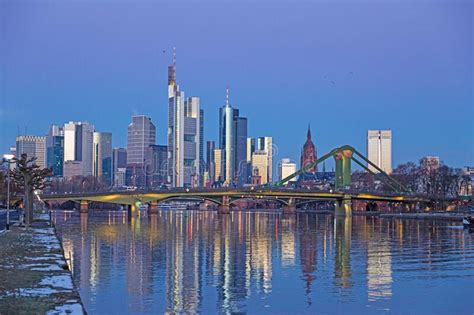 Picture Of Frankfurt Skyline During Sunrise With Reflections Of
