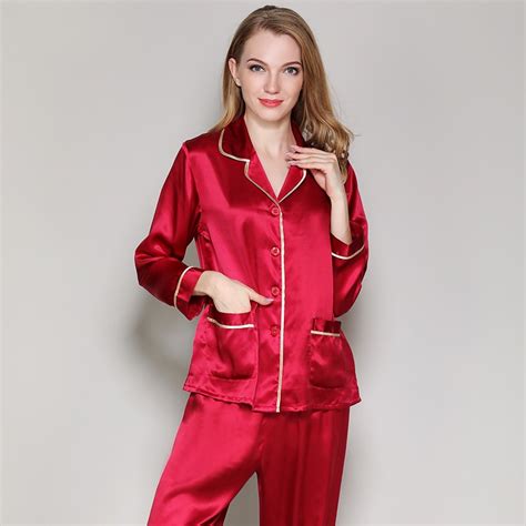 Buy Silk Stain Pajama Set Full Sleeve 2019spring Autumn100 Silk Women Pajamas