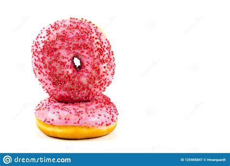 Two Fresh Sweet Pink Donut With Red Sprinkles Stock Image Image Of