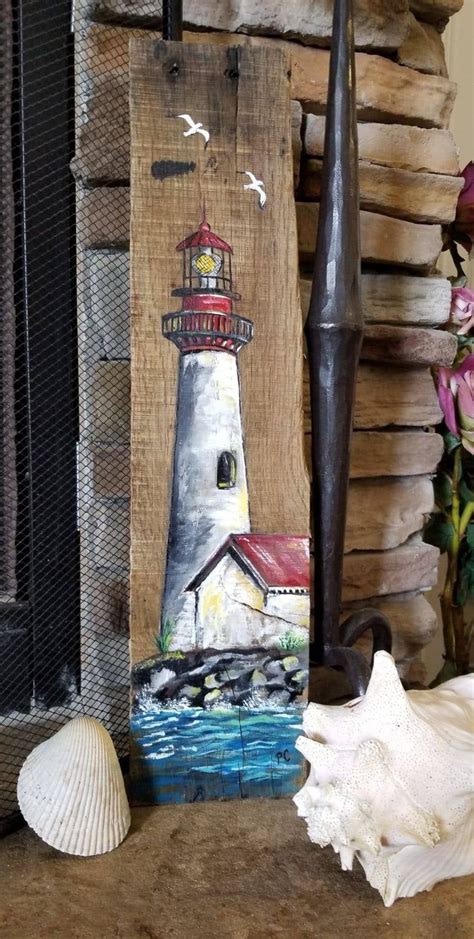 Lighthouse Reclaimed Pallet Art Original Lighthouse Wall Art Decor