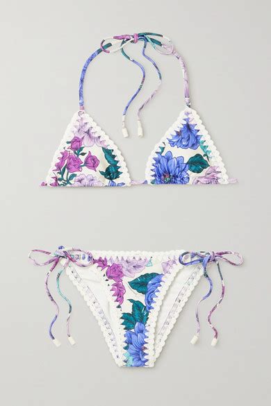 Zimmermann Poppy Crochet Trimmed Floral Print Triangle Halterneck
