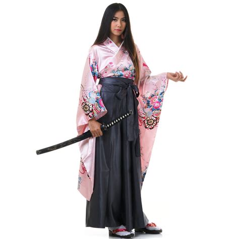 Japanese Woman Samurai Kimono Blouse Hakama Pants Robe Geisha Yukata