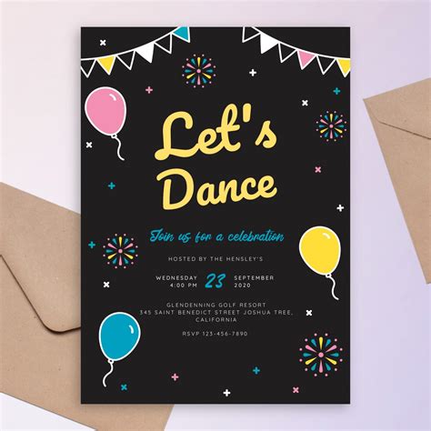 Lets Dance Colored Black Party Invitation Template Online Maker