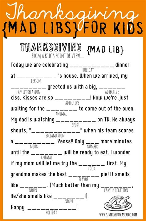 Celebrating Thanksgiving Mad Lib Woo Jr Kids Activities Free