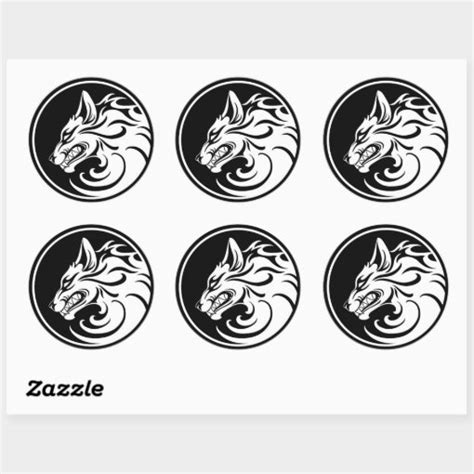 Growling White And Black Wolf Circle Classic Round Sticker Zazzle