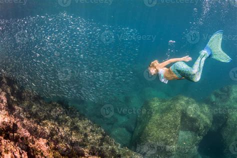 Blonde Beautiful Mermaid Diver Underwater 20347113 Stock Photo At Vecteezy