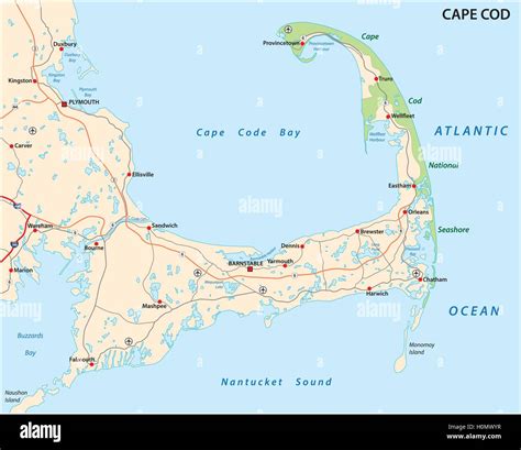 Cape Cod Road Map Stock Vector Image Art Alamy