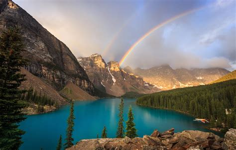 Wallpaper Forest Mountains Lake Rainbow Canada Banff