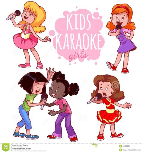 Cartoon Children Sing With A Microphone Stock Vector