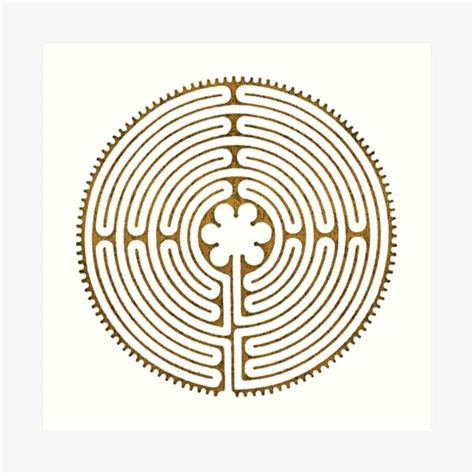 Symbol Chartres Labyrinth Metal Gold Antique Style Art Print For Sale