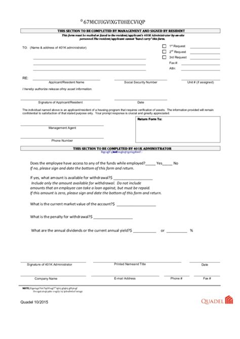 Fillable 401k Asset Verification Form Printable Pdf Download