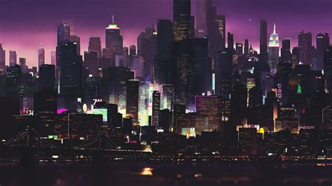 Desktop Wallpaper Cyberpunk Buildings Dark Night