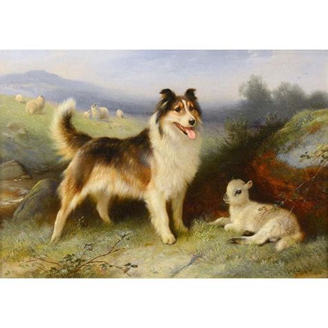 Antique Oil Painting A Collie And A Lamb By Walter Hunt 12 14 X