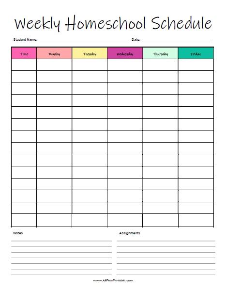 Free Printable Homeschool Weekly Schedule Free Printable Templates