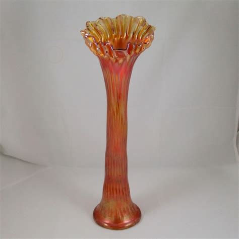 Antique Fenton Rustic Marigold Carnival Glass Cre Mid Size Swung Vase Carnival Glass