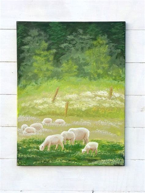 Sheep Painting Country Home Decor Large Landscape Painting Etsy