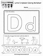 Free Printable Letter D Coloring Worksheet for Kindergarten