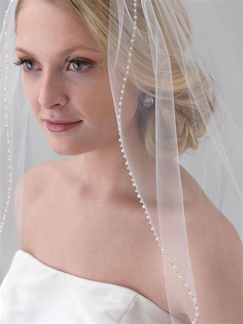 Pearl Bridal Veil Beaded Wedding Veil 1 Layer Veil Ivory Etsy