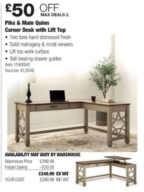 Pike And Main Quinn Corner Desk With Lift Top Offer At Costco