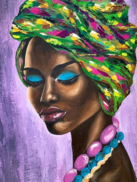 Afro Queen Wall Art Original African American Woman Oil Painting Black