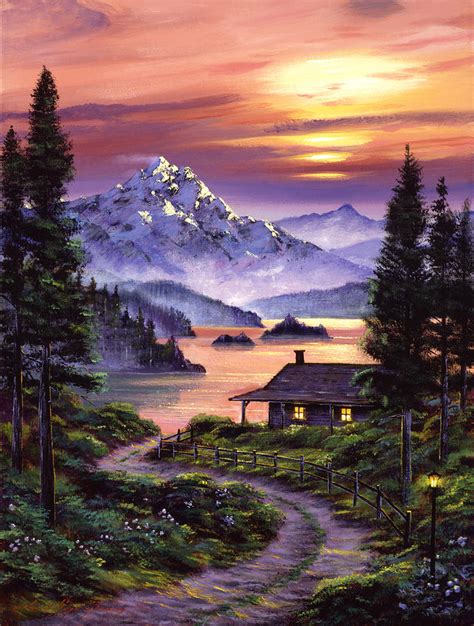 Cabin On The Lake Painting By David Lloyd Glover Pixels