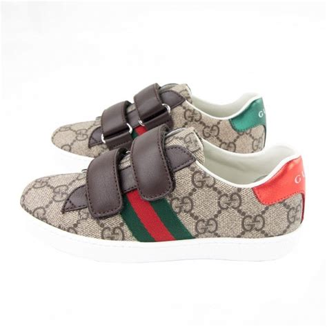 Gucci Junior Ace Gg Velcro Supreme Sneaker Brownwhite Onu