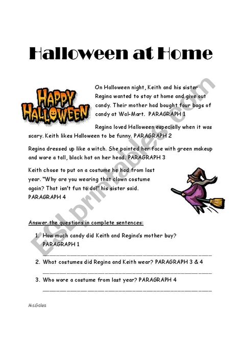 English worksheets: Halloween Reading Comprehension