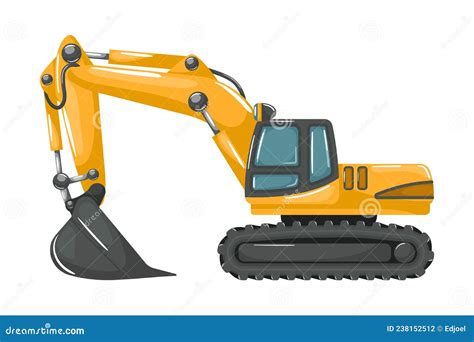 Heavy Machinery For Construction And Mines With Excavator Cartoon Style