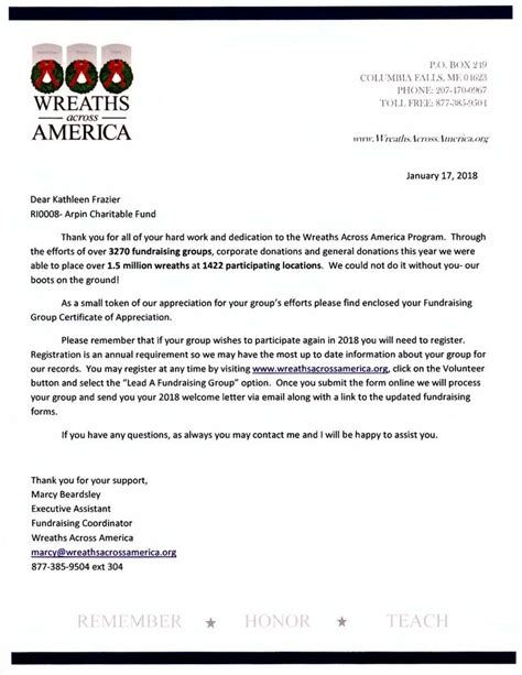 Thank You Letter From Waa For Our Participation In The 2017 Campaign