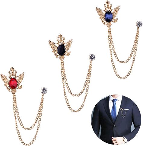 Retro Palace Gem Brooch Men S Suit Pin Vintage Rhinestone Cross Tassel Lapel Pins With Chain