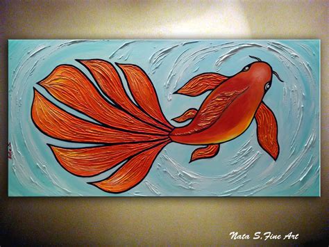 Koi Fish Painting Large Abstract Gold Fish Painting Modern Etsy